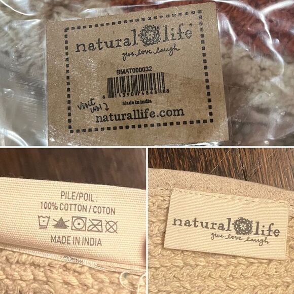 Natural Life Cotton Shaggy Bath Mat Cup of Happy Crean Multi Coffee Print OS NWT - Picture 9 of 10